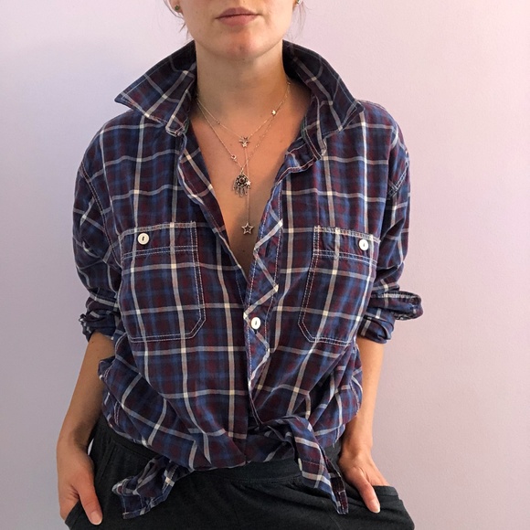 Tommy Hilfiger Tops - Tommy Hilfiger blue plaid oversize boyfriend shirt